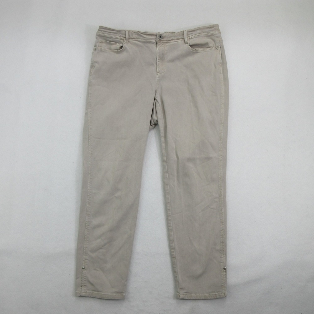 J. Jill Denim Women's Jeans 16W Slim Ankle Beige Khaki Stretch Snap Hem Pockets